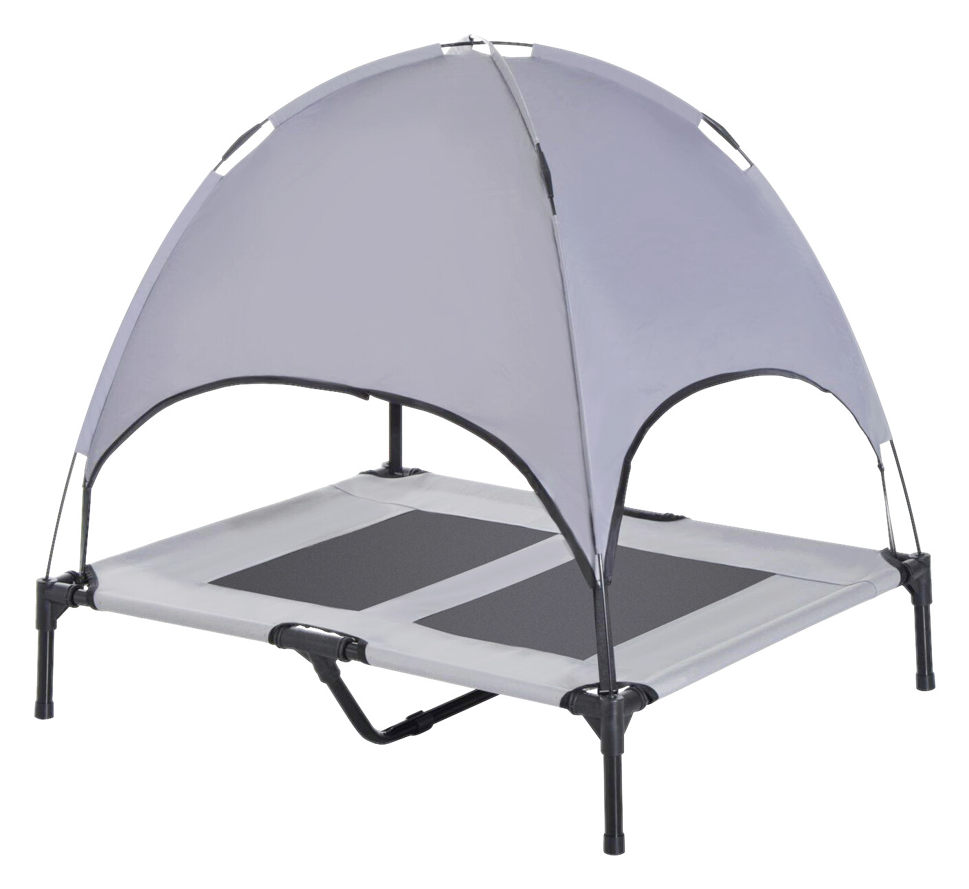 PawHut Haustierbett mit Baldachin grau Metall B/H/L: ca. 76x90x92 cm