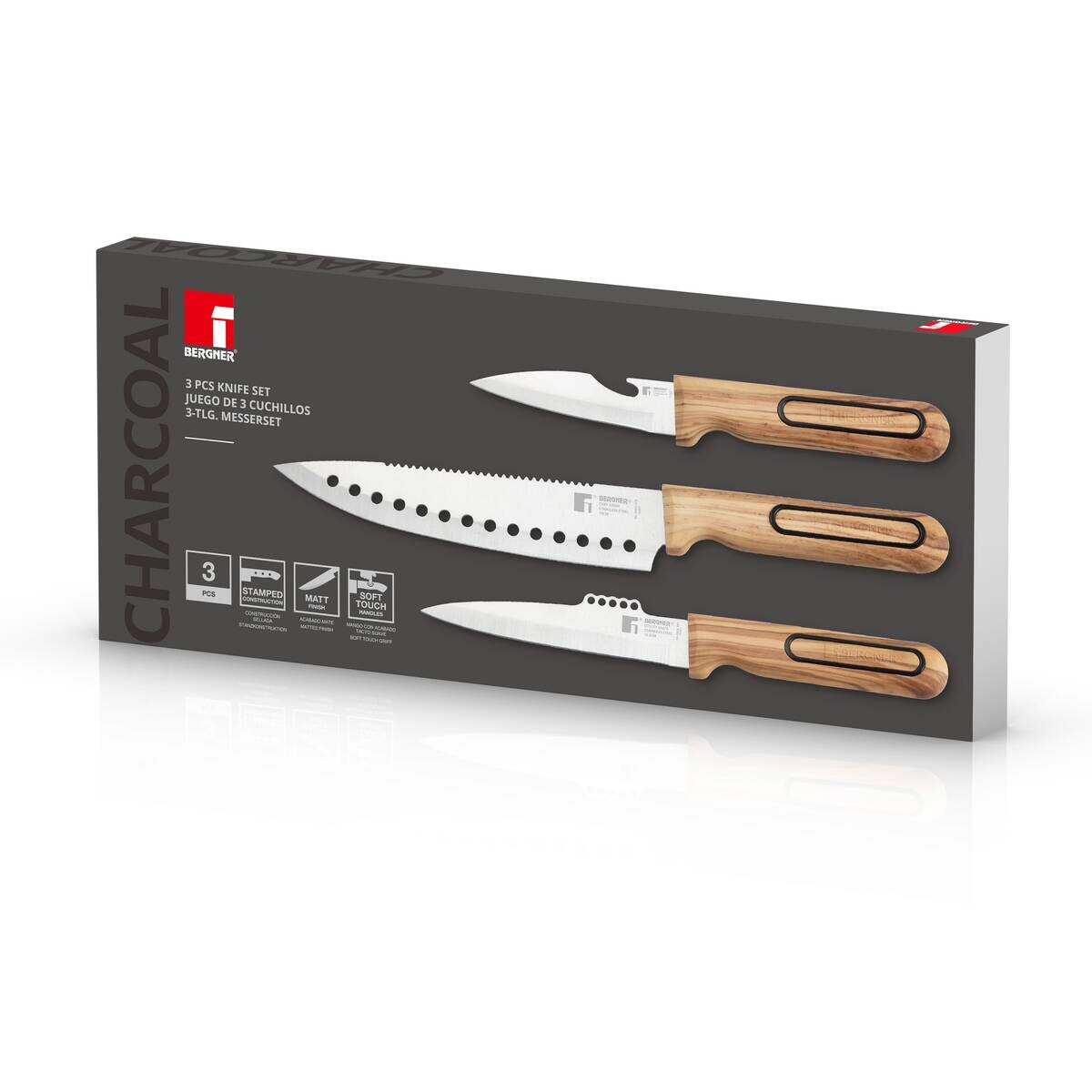 BERGNER Multifunktionsmesser-Set CHARCOAL silber Edelstahl 3 tlg.