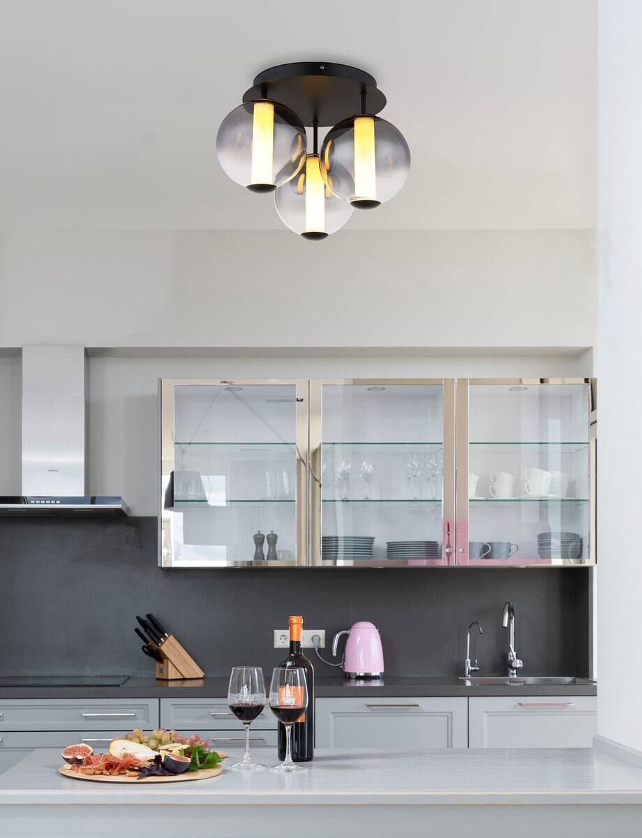 GLOBO Deckenleuchte Rauch Opal mattschwarz Metall Glas H/D: ca. 29,5x38 cm 1 Brennstellen