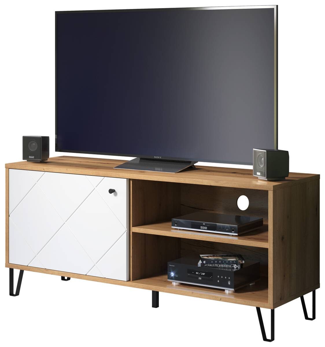 TV-Lowboard Touch weiß matt Eiche Artisan Nachbildung B/H/T: ca. 123x56x40 cm