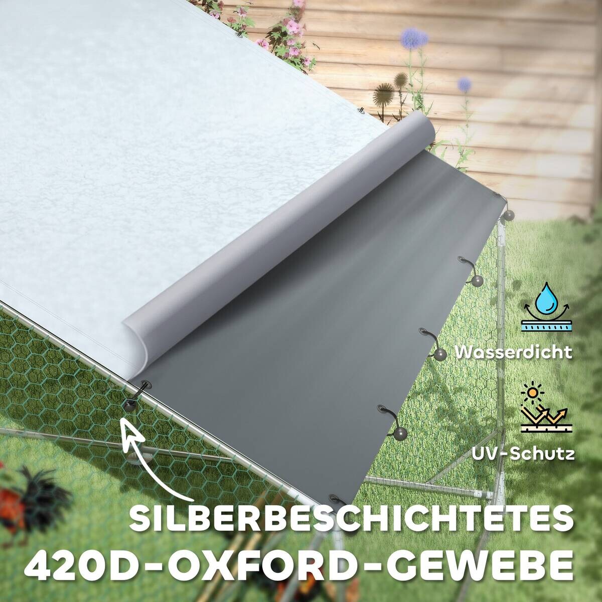 PawHut Hühnerstall silber Stahl B/H/L: ca. 600x195x300 cm