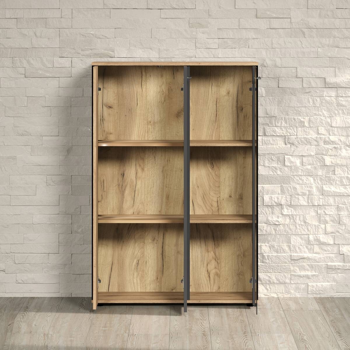 Vitrine Esteban anthrazit Eiche Evoke Coast Nachbildung B/H/T: ca. 90x132x34 cm