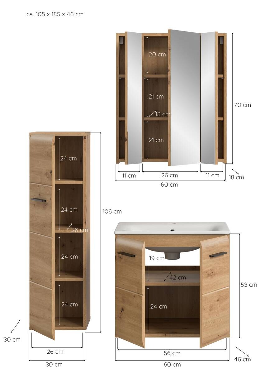 Badezimmer-Set Ice Artisan Oak Nachbildung B/H/T: ca. 105x185x46 cm