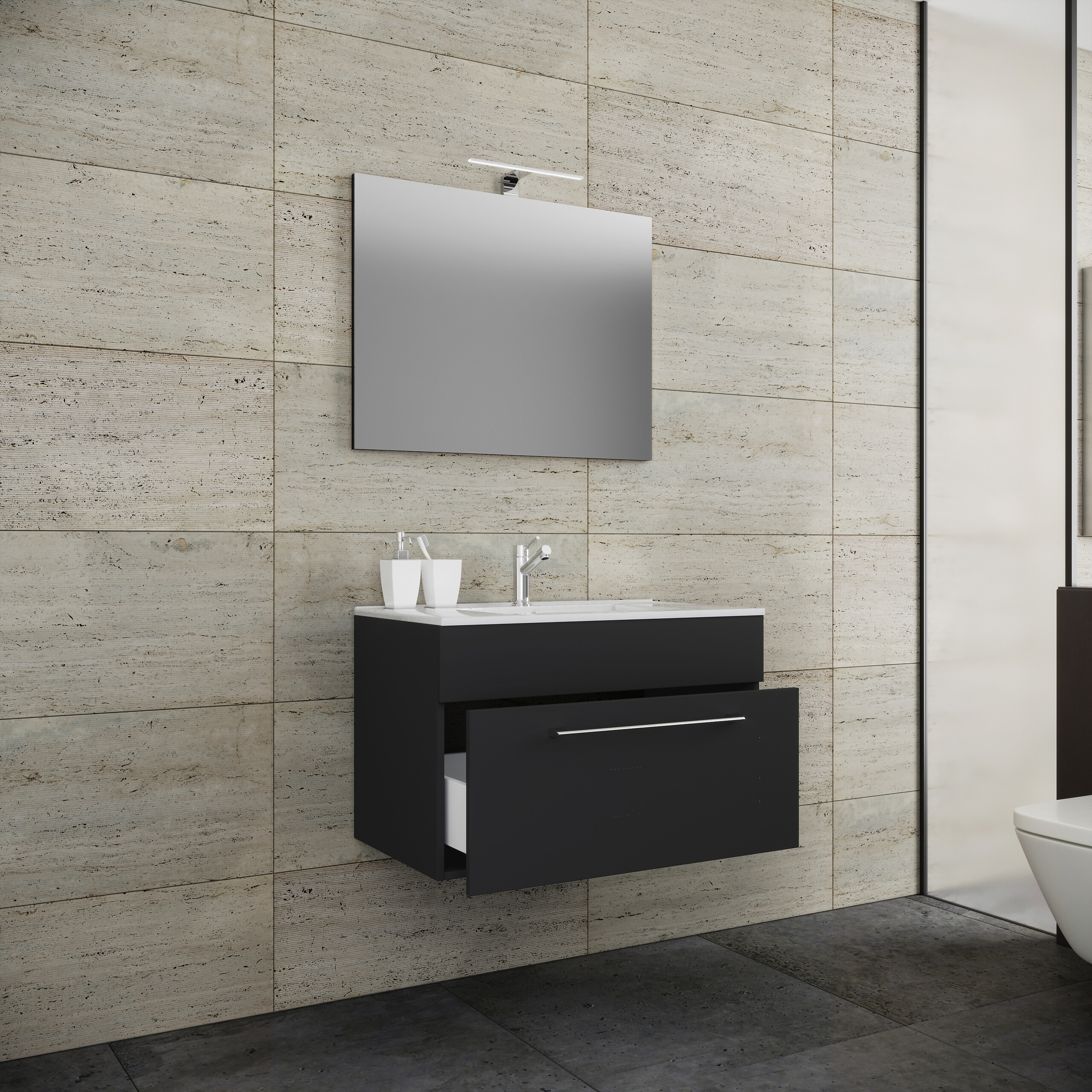 Waschplatz 3tlg-Badinos schwarz B/H/T: ca. 60x17x46 cm