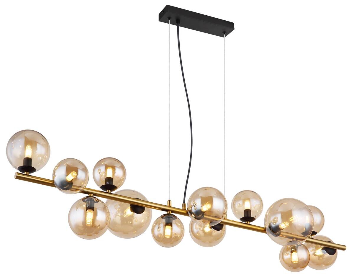 GLOBO Pendelleuchte amber schwarz Glas Metall B/H/T: ca. 34,5x120x120 cm G9 13 Brennstellen