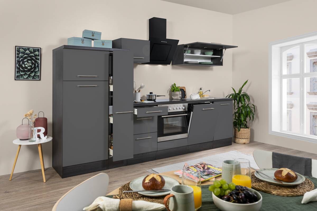 Respekta Küchenblock Amanda grau Hochglanz B/H/T: ca. 310x200x60 cm