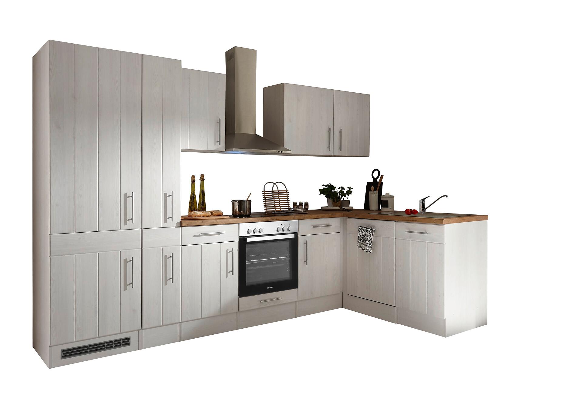 Respekta Winkelküche BERPL310LHWC weiß Lärche Nachbildung B/H/T: ca. 310x211x172 cm