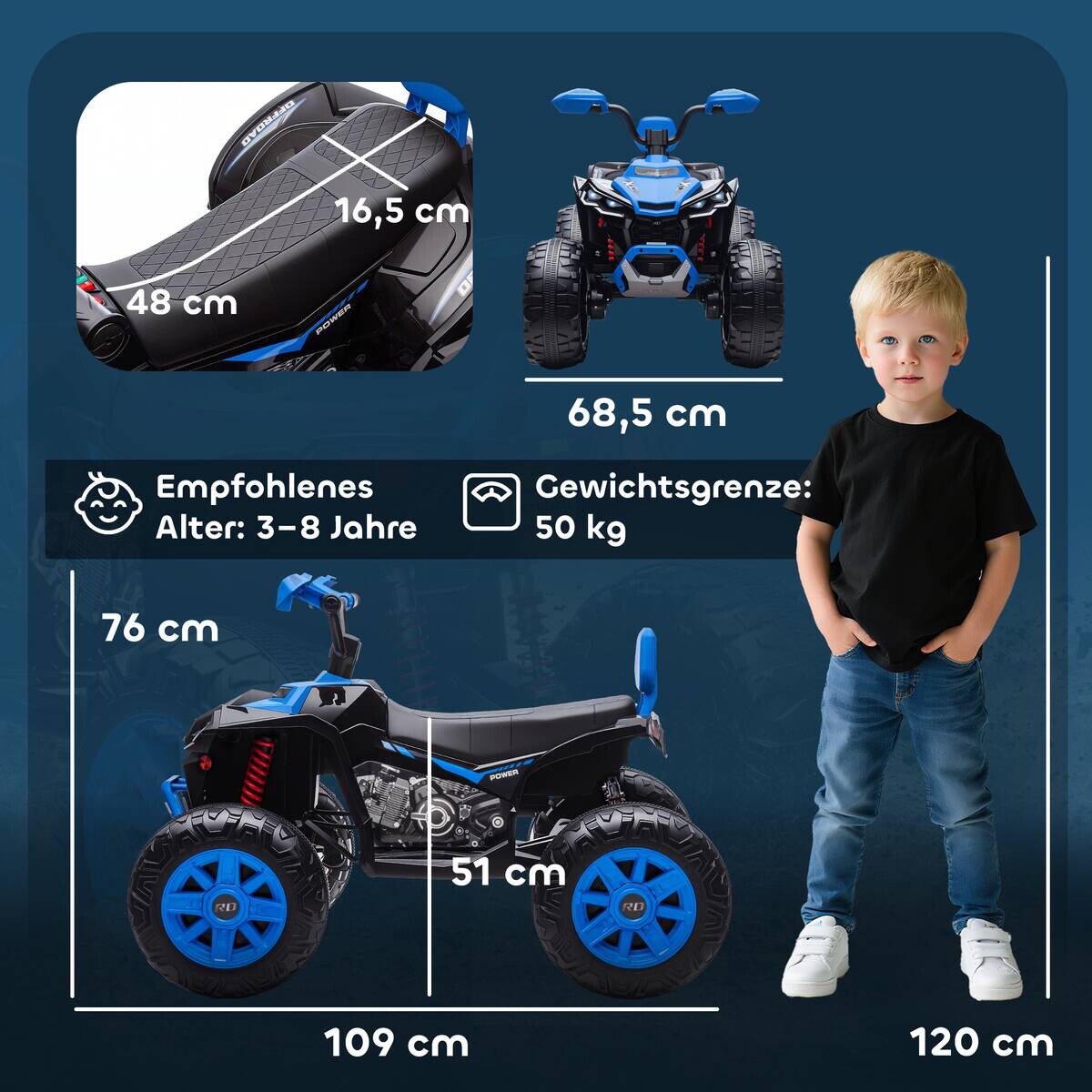 AIYAPLAY Kinder Elektroauto blau B/H/L: ca. 68,5x76x109 cm