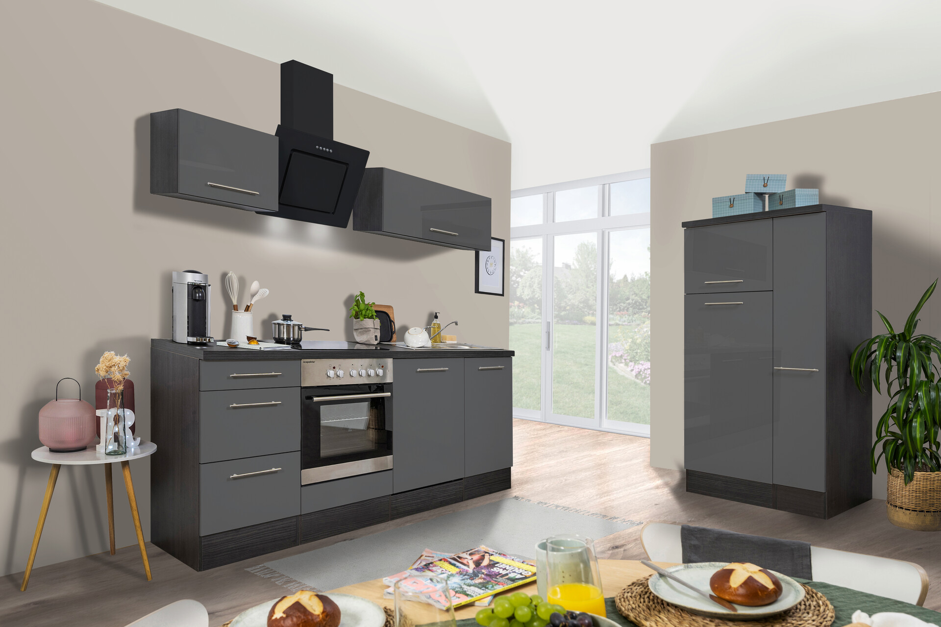 Respekta Küchenblock Amanda grau Hochglanz B/H/T: ca. 310x200x60 cm