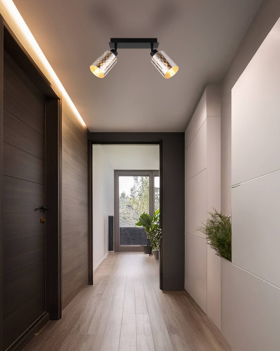 GLOBO Strahler mattschwarz klar Chrom Glas Metall B/H/L: ca. 9x22x46 cm E27 2 Brennstellen