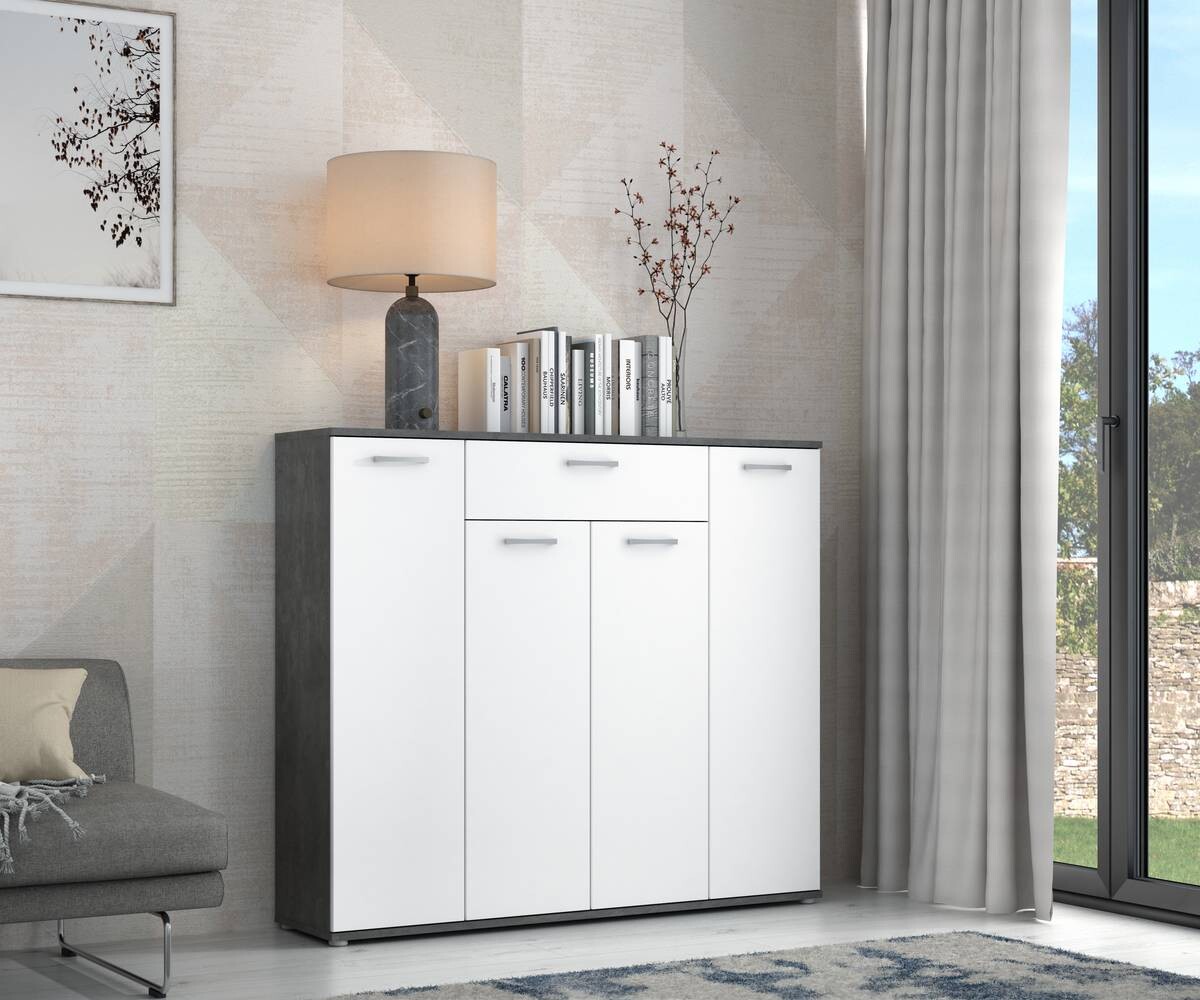 Kommode Beton dunkel Optik weiß B/H/T: ca. 139x121x35 cm