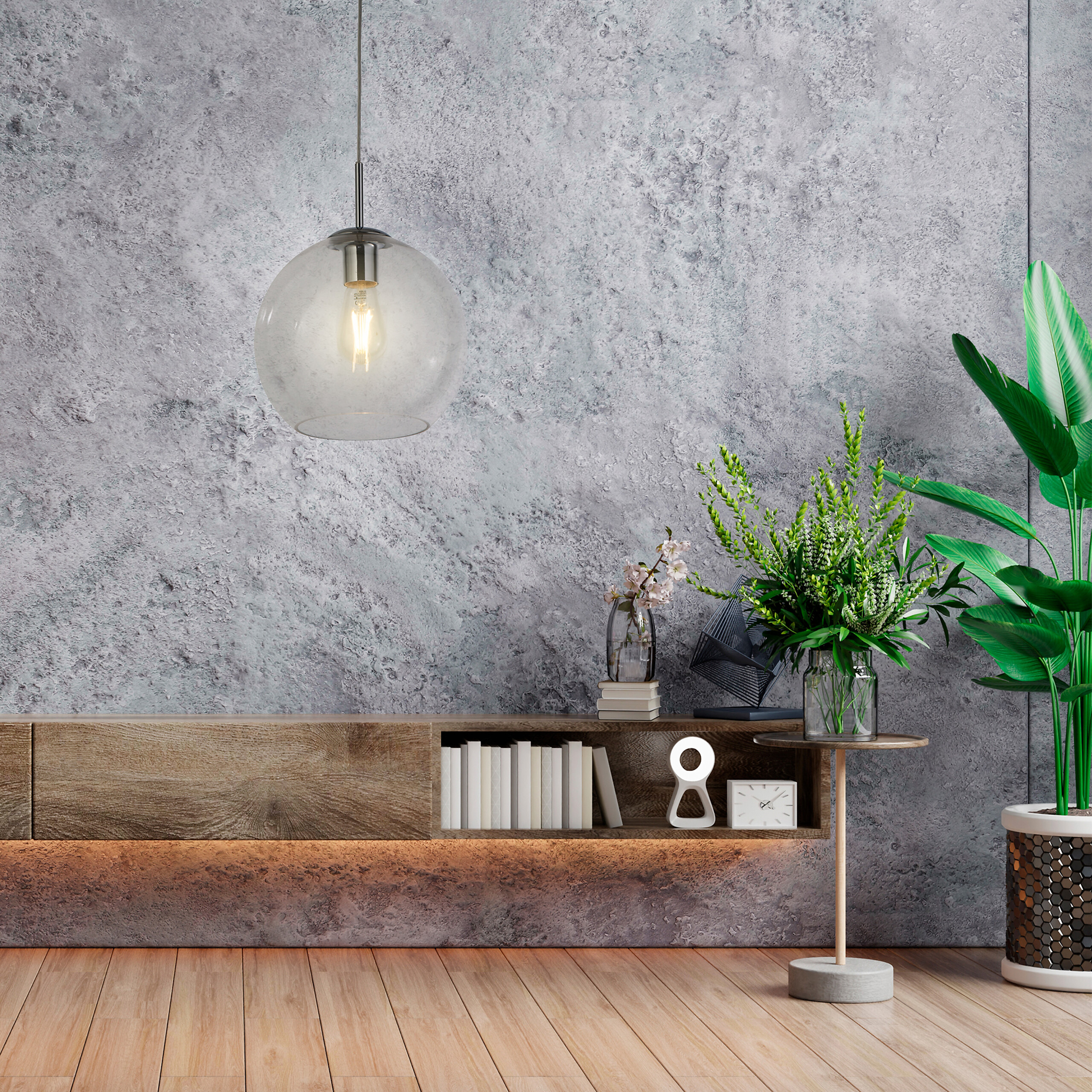 Searchlight Pendelleuchte Balls Chrom transparent Glas Stahl B/H/D: ca. 25x120x25 cm E27 1 Brennstellen