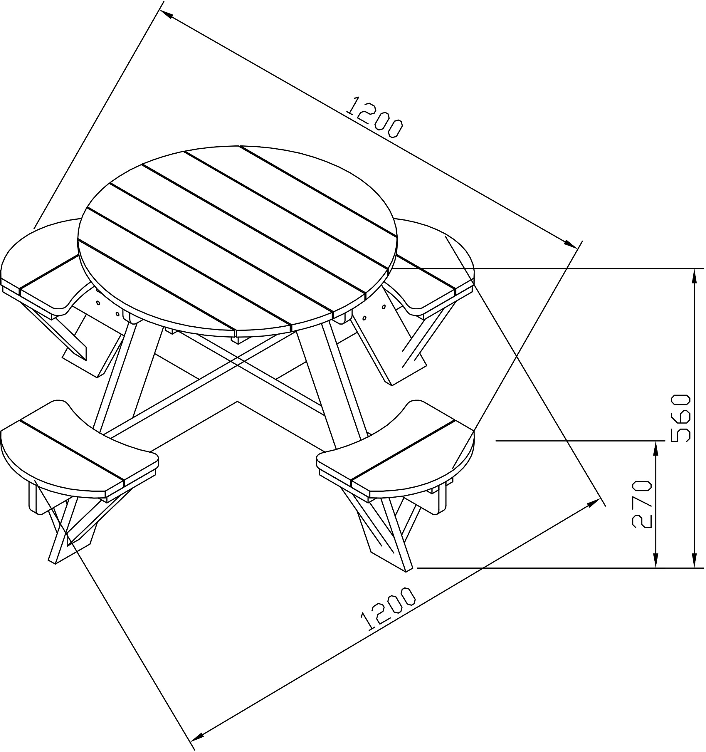 AXI Picknicktisch UFO braun B/H/L: ca. 120x56x120 cm