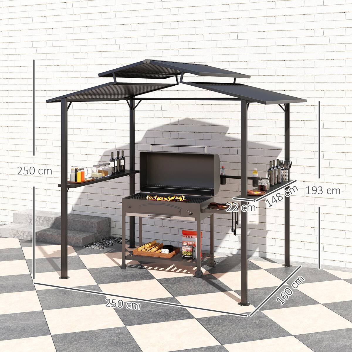 Outsunny Grillpavillon schwarz Metall B/H/L: ca. 160x250x250 cm