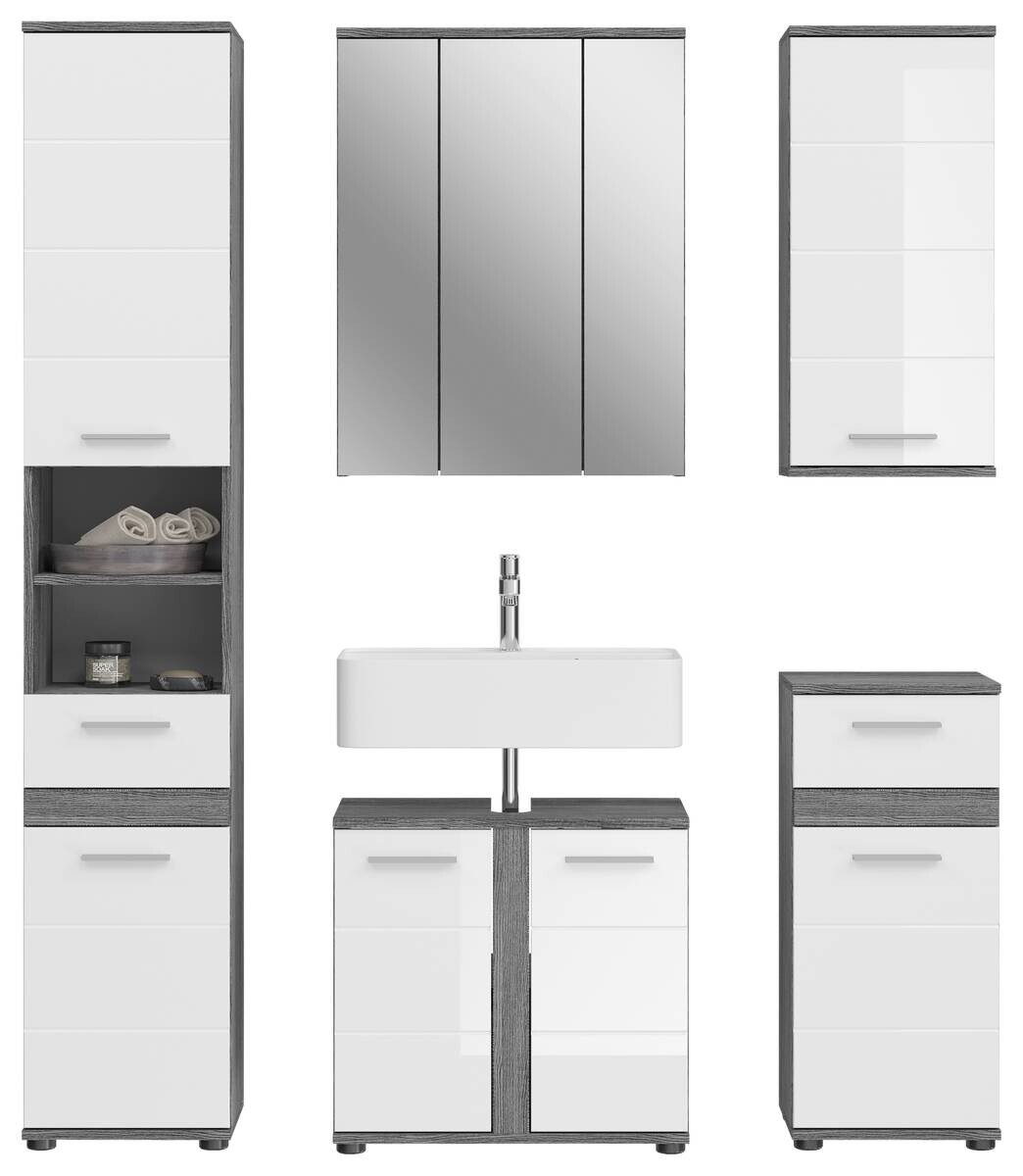 Badezimmer-Set BLAKE Rauchsilber Nachbildung weiß Hochglanz B/H/T: ca. 164x191x34 cm