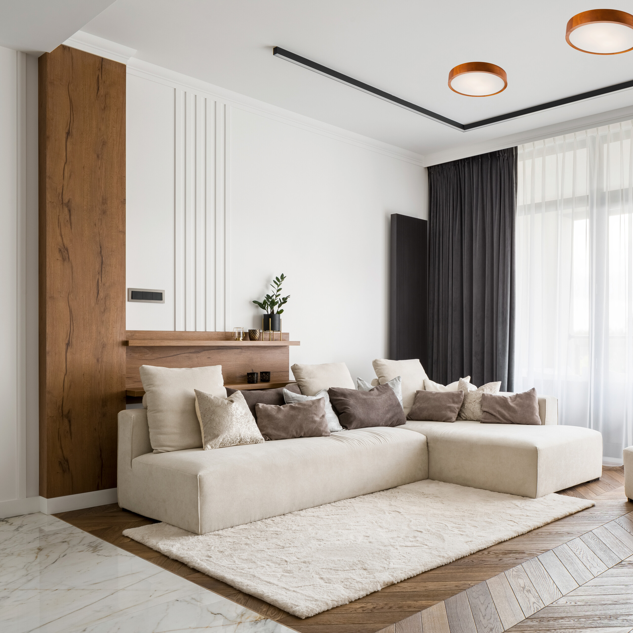 Lamkur Deckenleuchte rustikal Holz Glas B/H/L: ca. 38,5x12x38,5 cm 2 Brennstellen