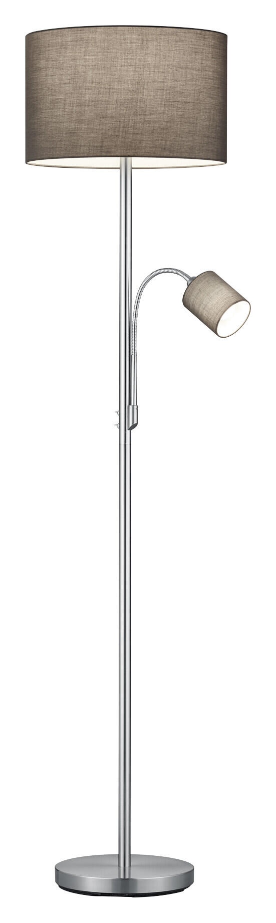 TRIO Stehleuchte Hotel nickel matt grau Metall Stoff H/D: ca. 170x40 cm E27 2 Brennstellen
