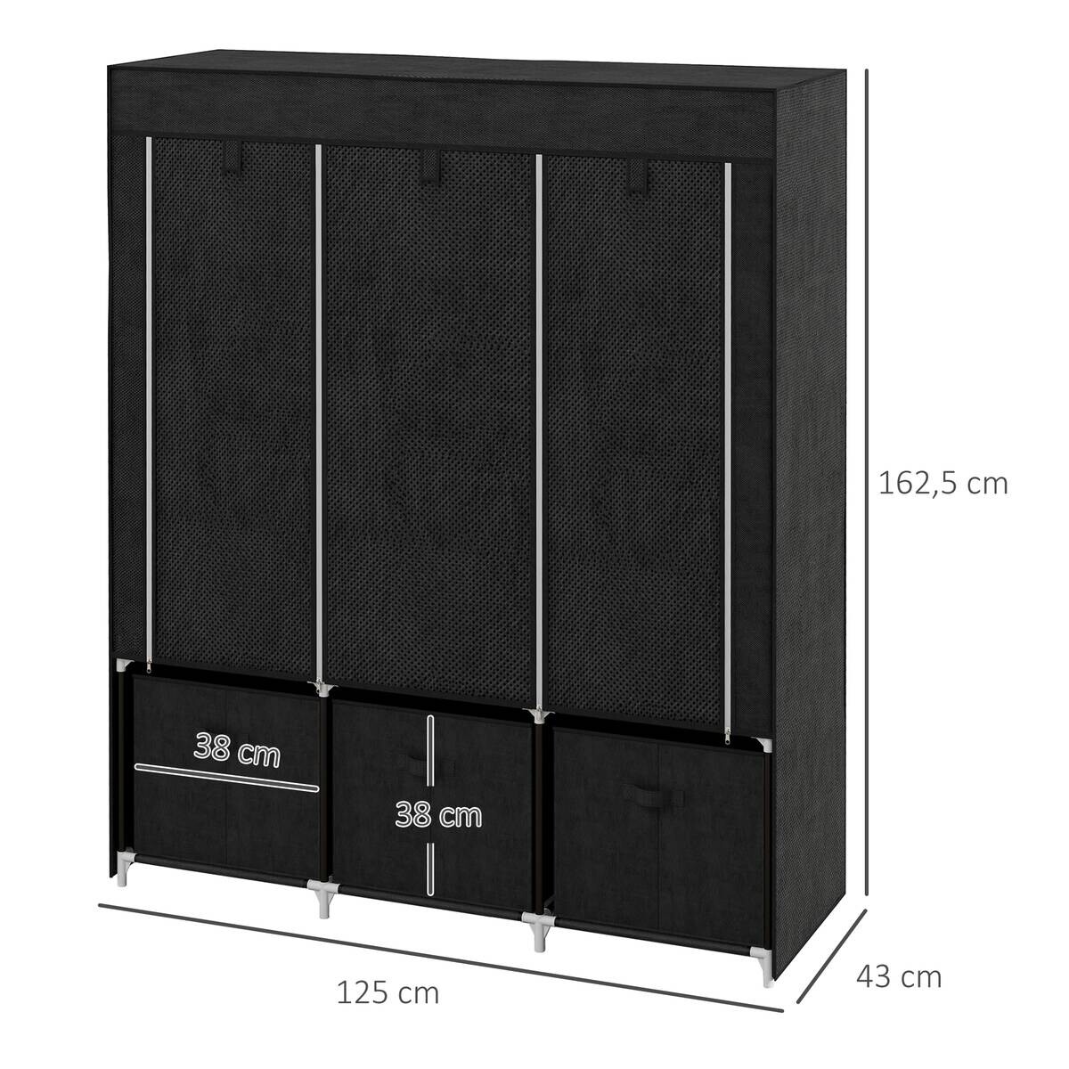 HOMCOM Kleiderschrank schwarz Polypropylen B/H/L: ca. 43x125x162,5 cm