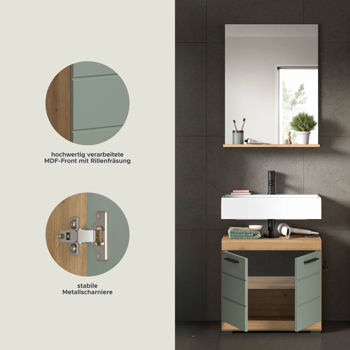 Badezimmer-Set Scout Eiche Artisan Nachbildung salbei Nachbildung B/H/T: ca. 60x191x34 cm