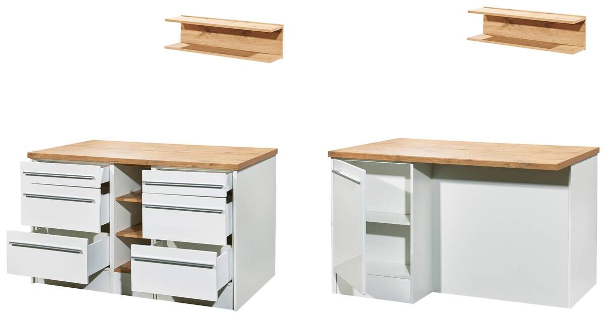 Respekta Inselküche Gabriel weiß Hochglanz B/H/T: ca. 320x200x60 cm