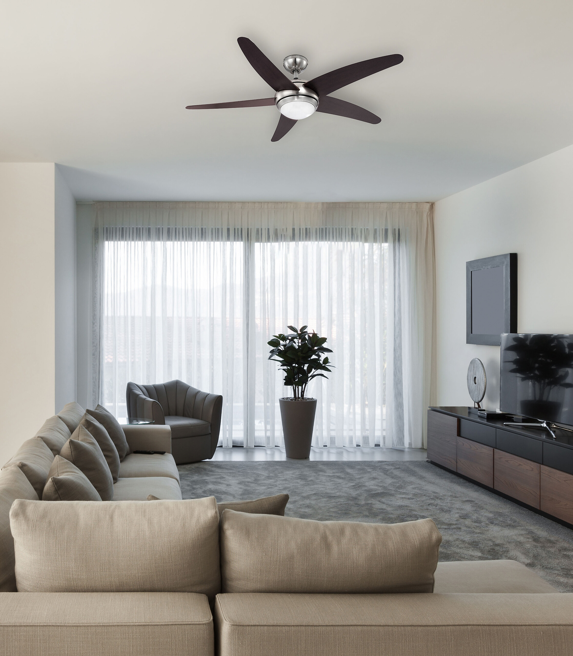 GLOBO Deckenventilator Fabiola nickel matt Opal H/D: ca. 37x132 cm max. 80 W