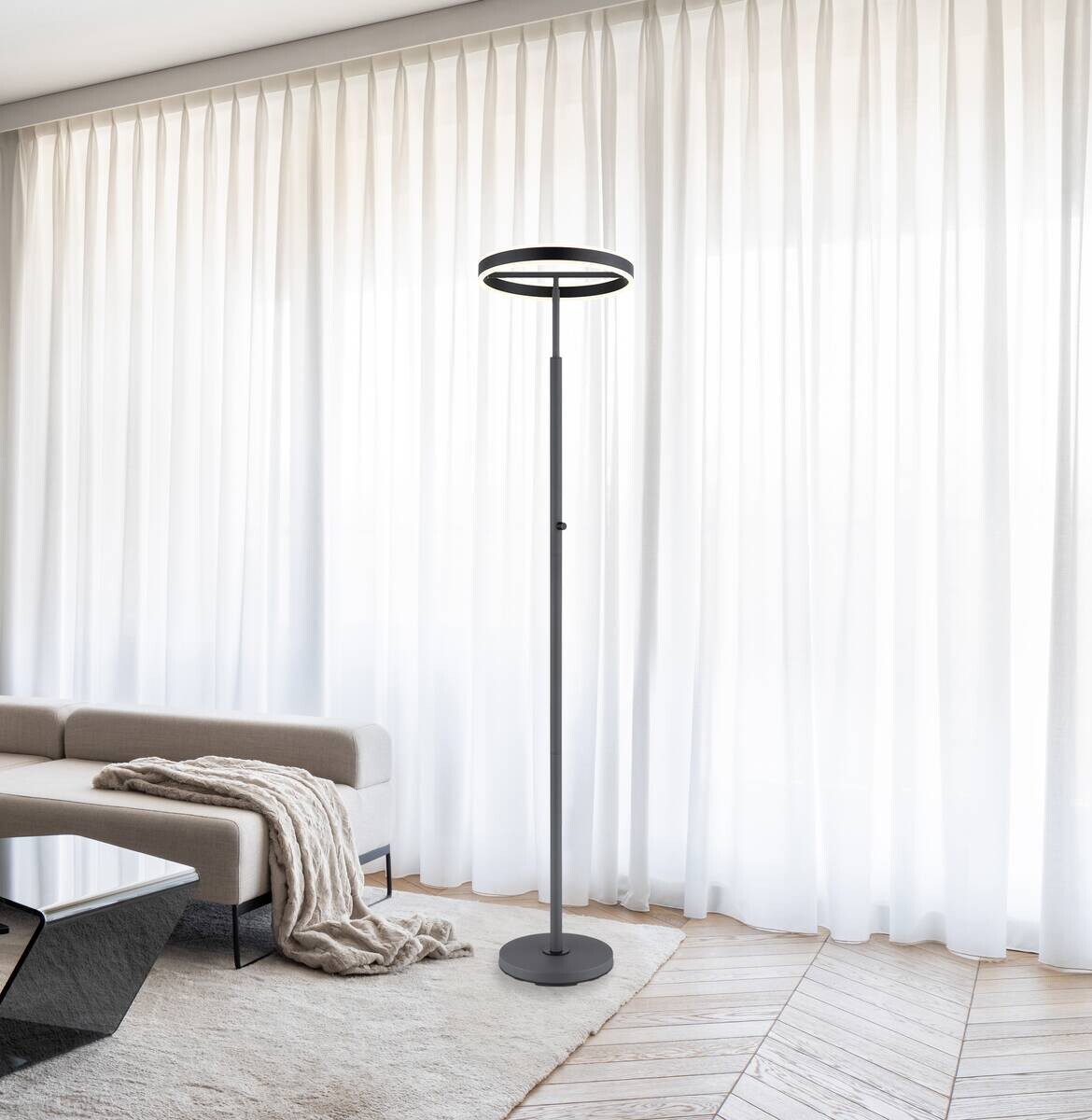 GLOBO Stehleuchte schwarz anthrazit Opal Metall Acryl Aluminium H/D: ca. 181x40 cm 1 Brennstellen