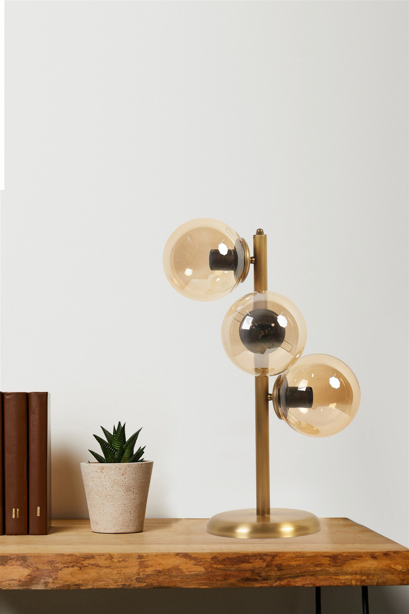 Opviq Tischleuchte gold Glas Metall B/H/L: ca. 20x55x20 cm E27 3 Brennstellen