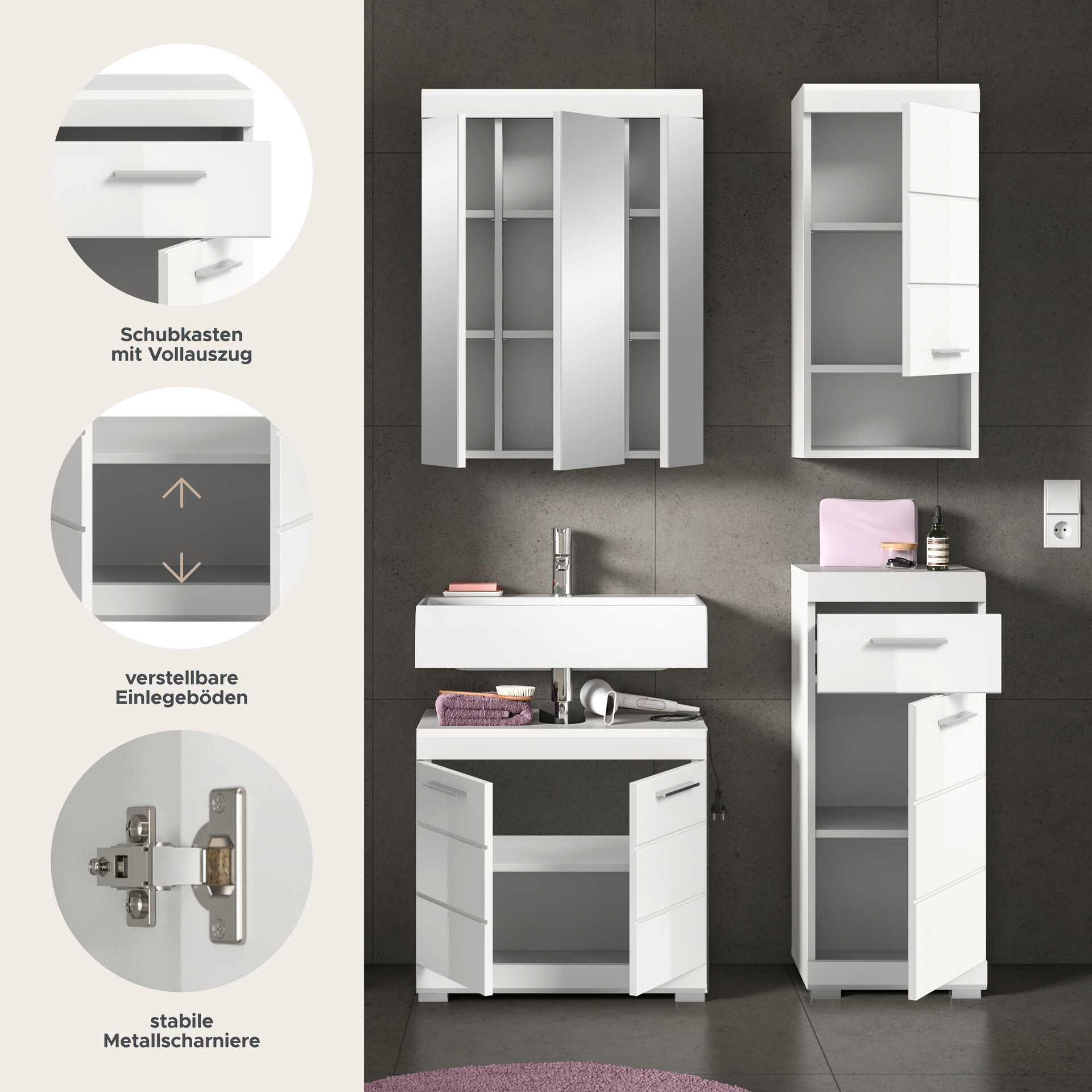 Badezimmer-Set Scout weiß weiß Hochglanz B/H/T: ca. 112x191x34 cm