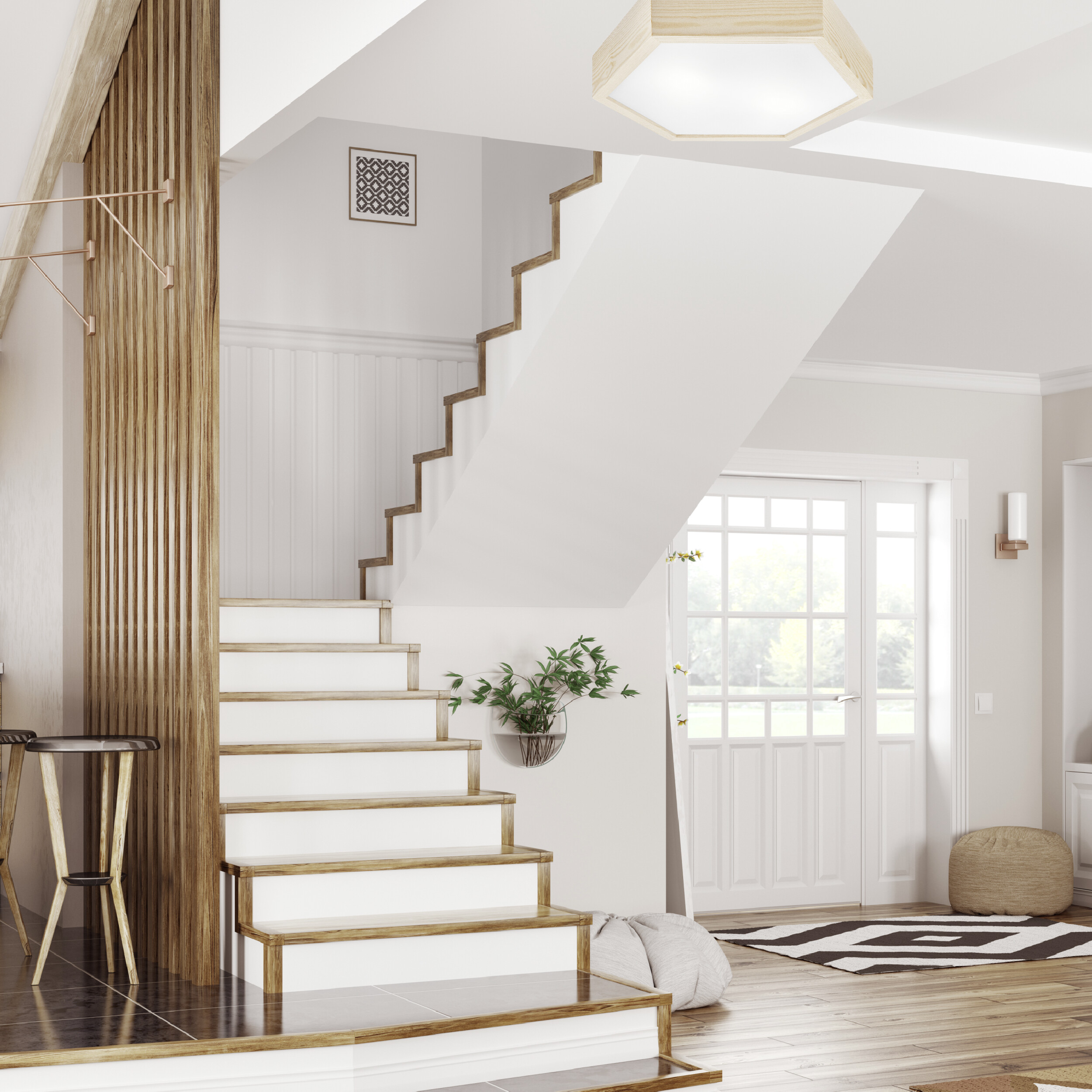 Lamkur Deckenleuchte kiefer Glas Holz B/H/L: ca. 44x12x44 cm 2 Brennstellen