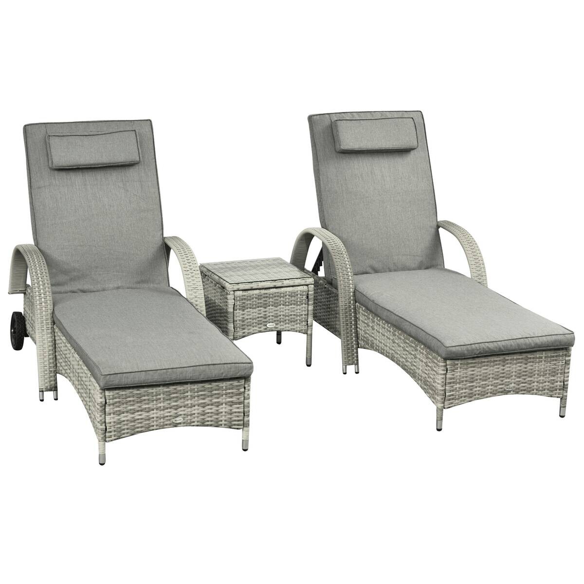 Outsunny Gartenliege-Set mit Tisch grau Polyrattan B/H/L: ca. 73x103x200 cm