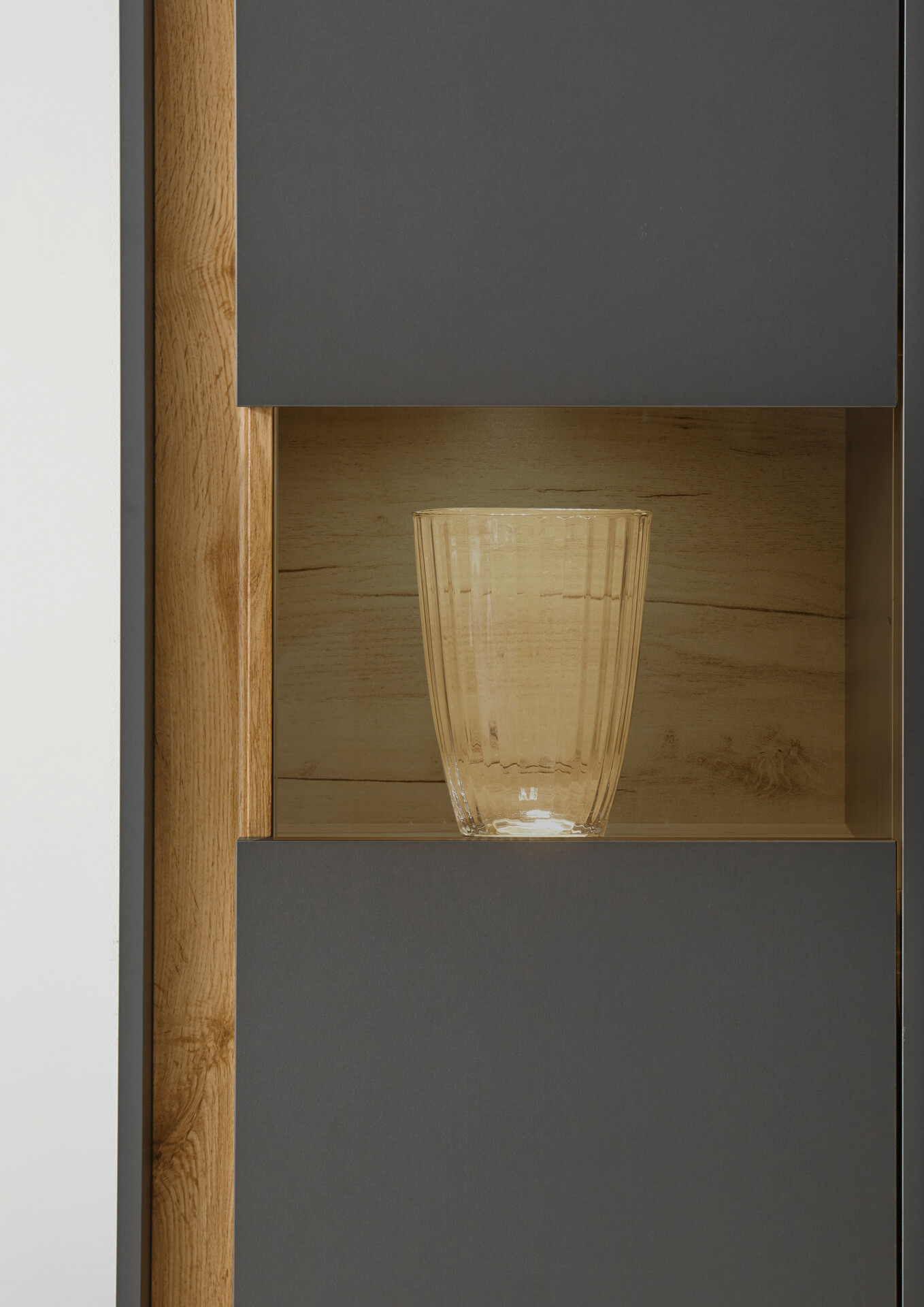 Standvitrine City Eiche Wotan Nachbildung anthrazit B/H/T: ca. 50x155x40 cm