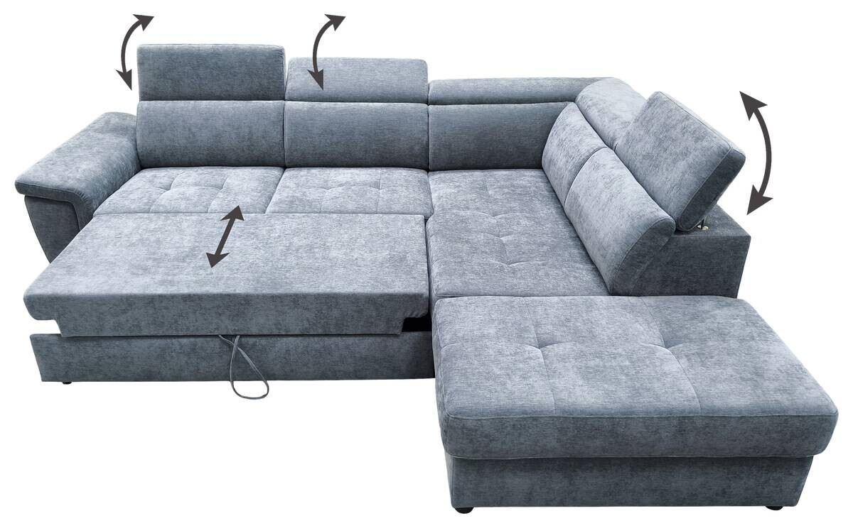 Ecksofa mit Bettfunktion und Bettkasten blaugrau Flachgewebe B/H/T: ca. 267x75x238 cm Ecksofa mit Bettfunktion und Bettkasten blaugrau Flachgewebe B/H/T: ca. 267x75x238 cm