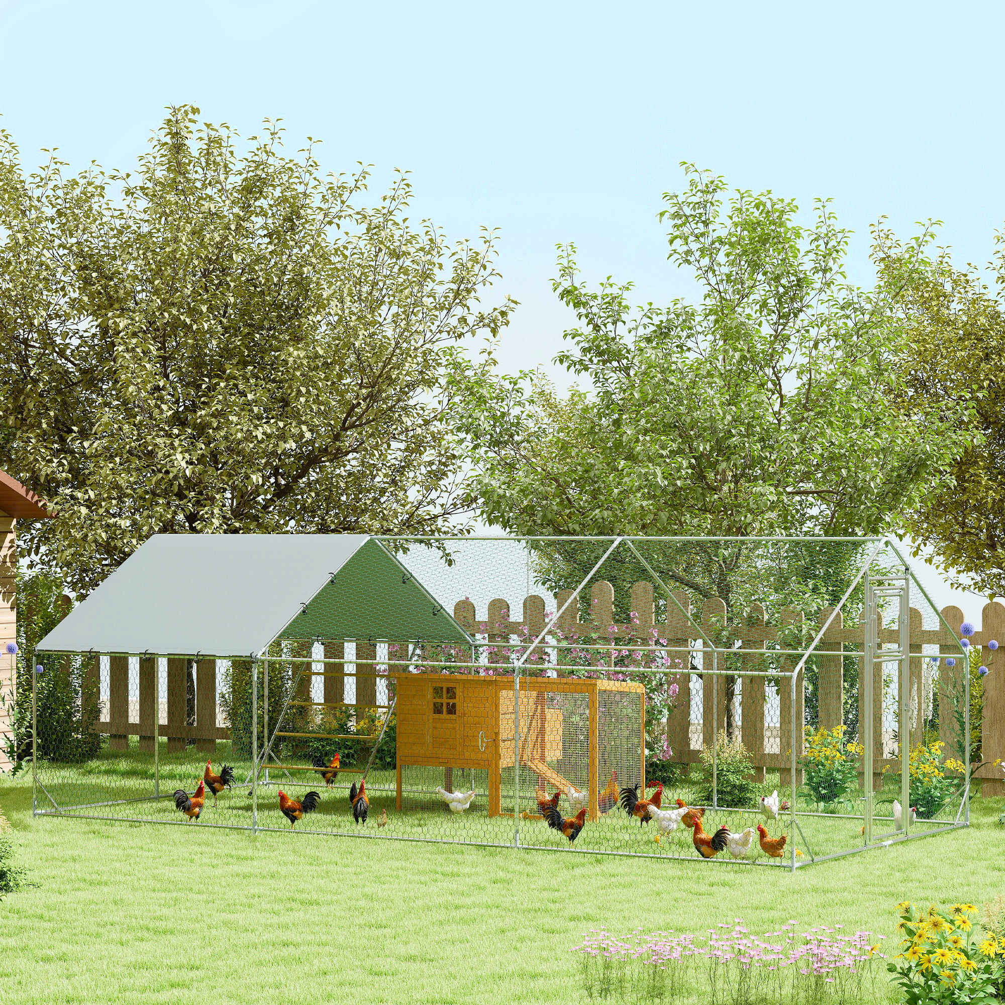 PawHut Hühnerstall silber Stahl B/H/L: ca. 600x195x300 cm