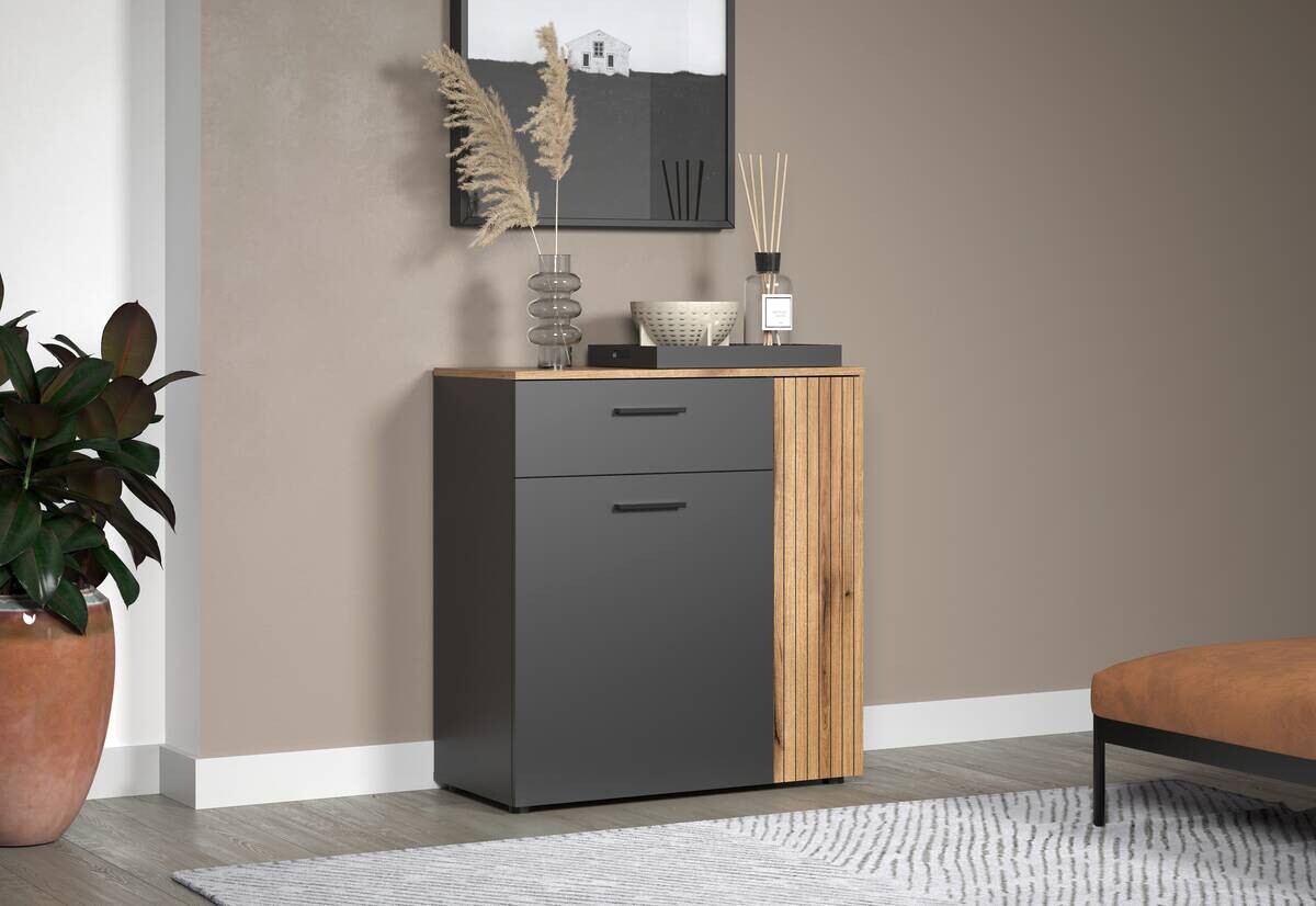 Kommode Esteban anthrazit Eiche Evoke Coast Nachbildung B/H/T: ca. 80x86x38 cm