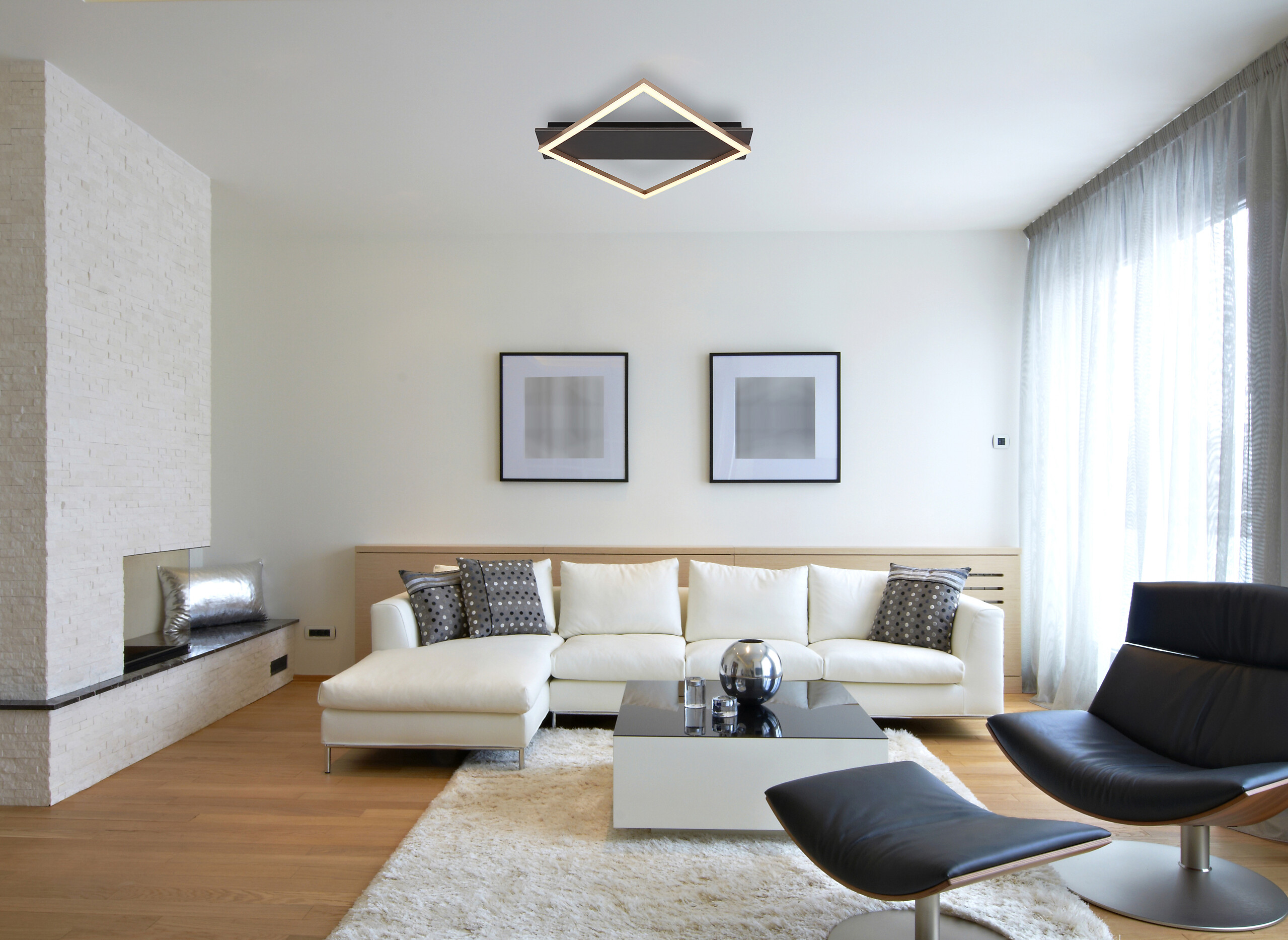 GLOBO LED-Deckenleuchte Opal champagner mattschwarz Metall Kunststoff MDF B/H/L: ca. 46,7x6x52 cm 1 Brennstellen