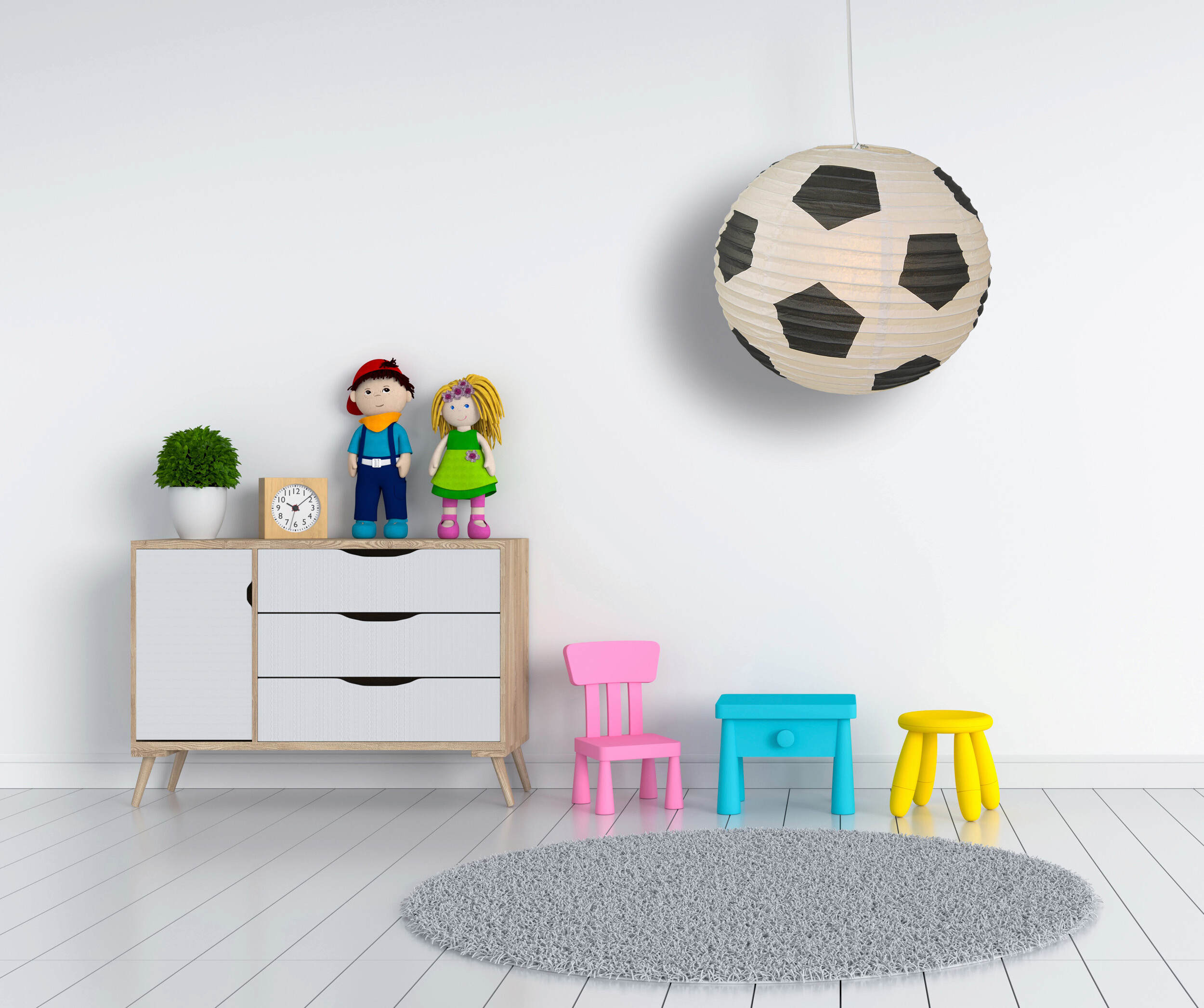 Niermann Pendelleuchte Fußball weiß schwarz Papier D: ca. 40 cm