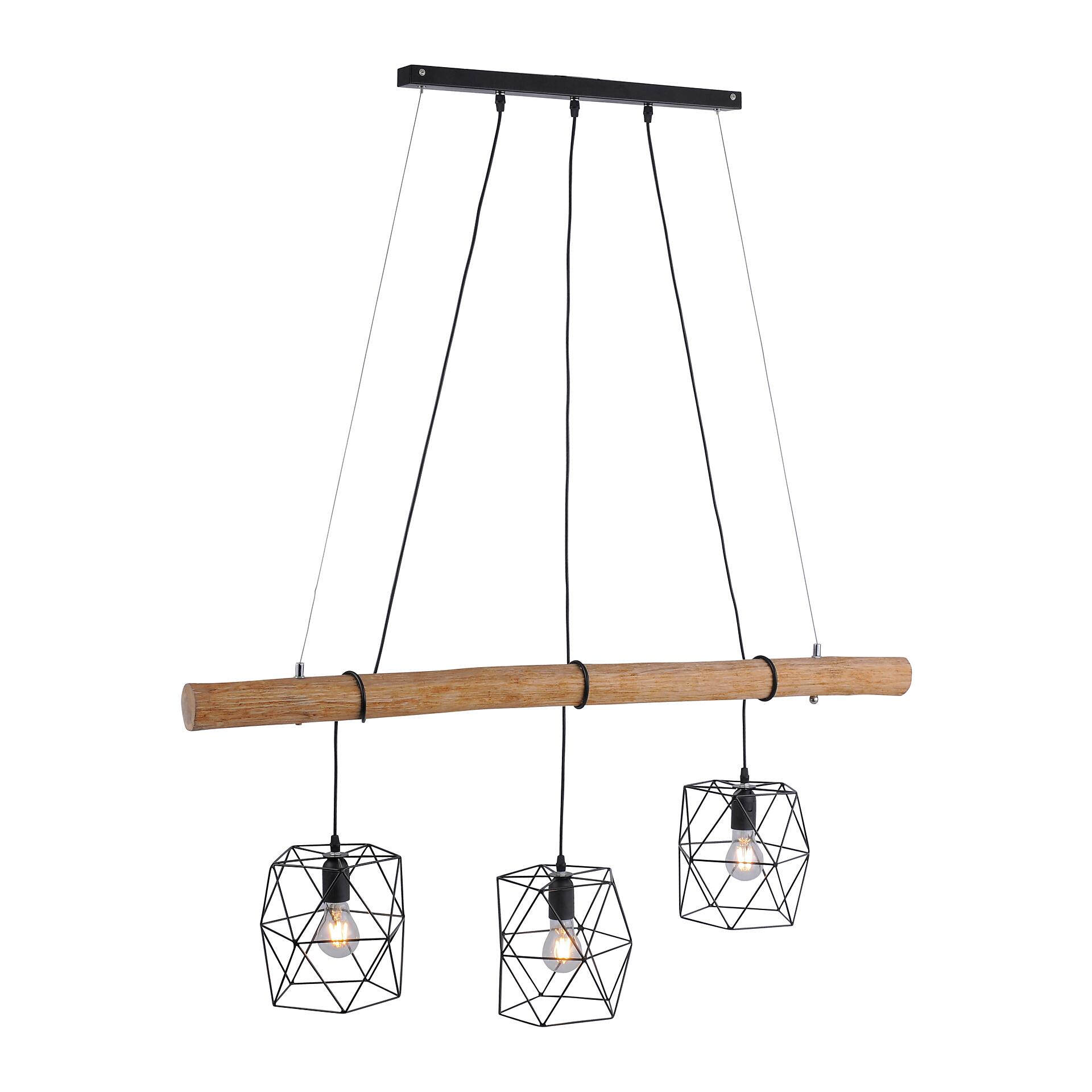 Just Light Pendelleuchte 15503-18 Eisen Holz Kunststoff B: ca. 120 cm E27 3 Brennstellen