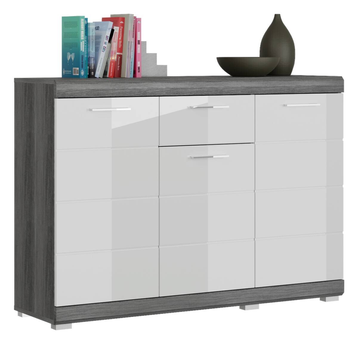 Kommode SCOUT Rauchsilber Nachbildung weiß Hochglanz B/H/T: ca. 120x85x37 cm Kommode SCOUT Rauchsilber Nachbildung weiß Hochglanz B/H/T: ca. 120x85x37 cm