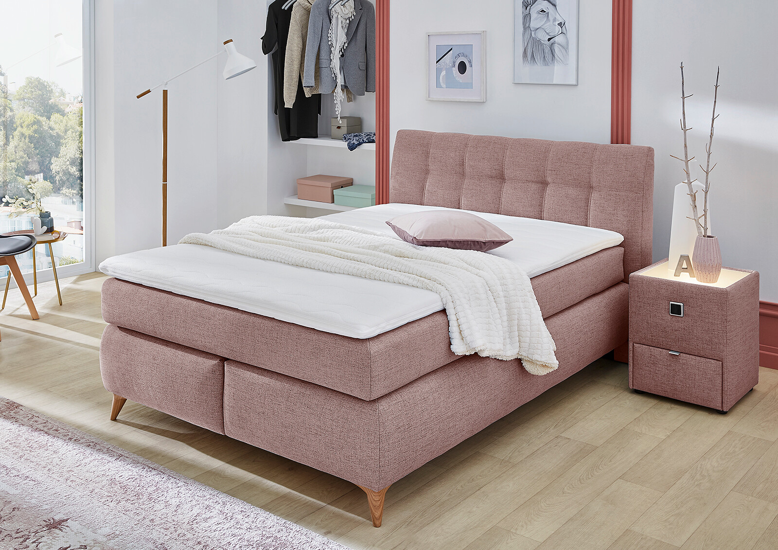 Boxspringbett  rosa Feinstruktur Liegefläche B/L: ca. 140x200 cm