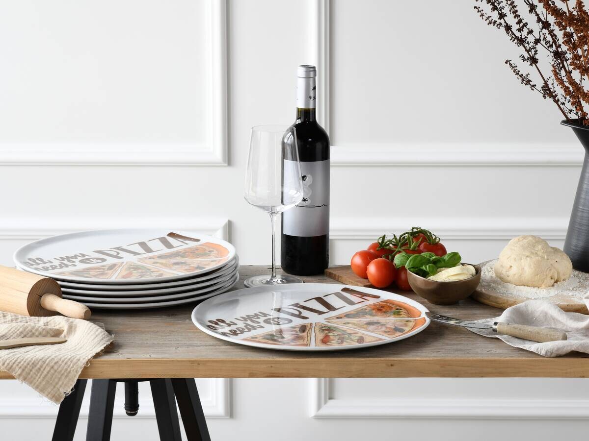 CreaTable Pizzateller-Set Europa bunt Porzellan D: ca. 33 cm