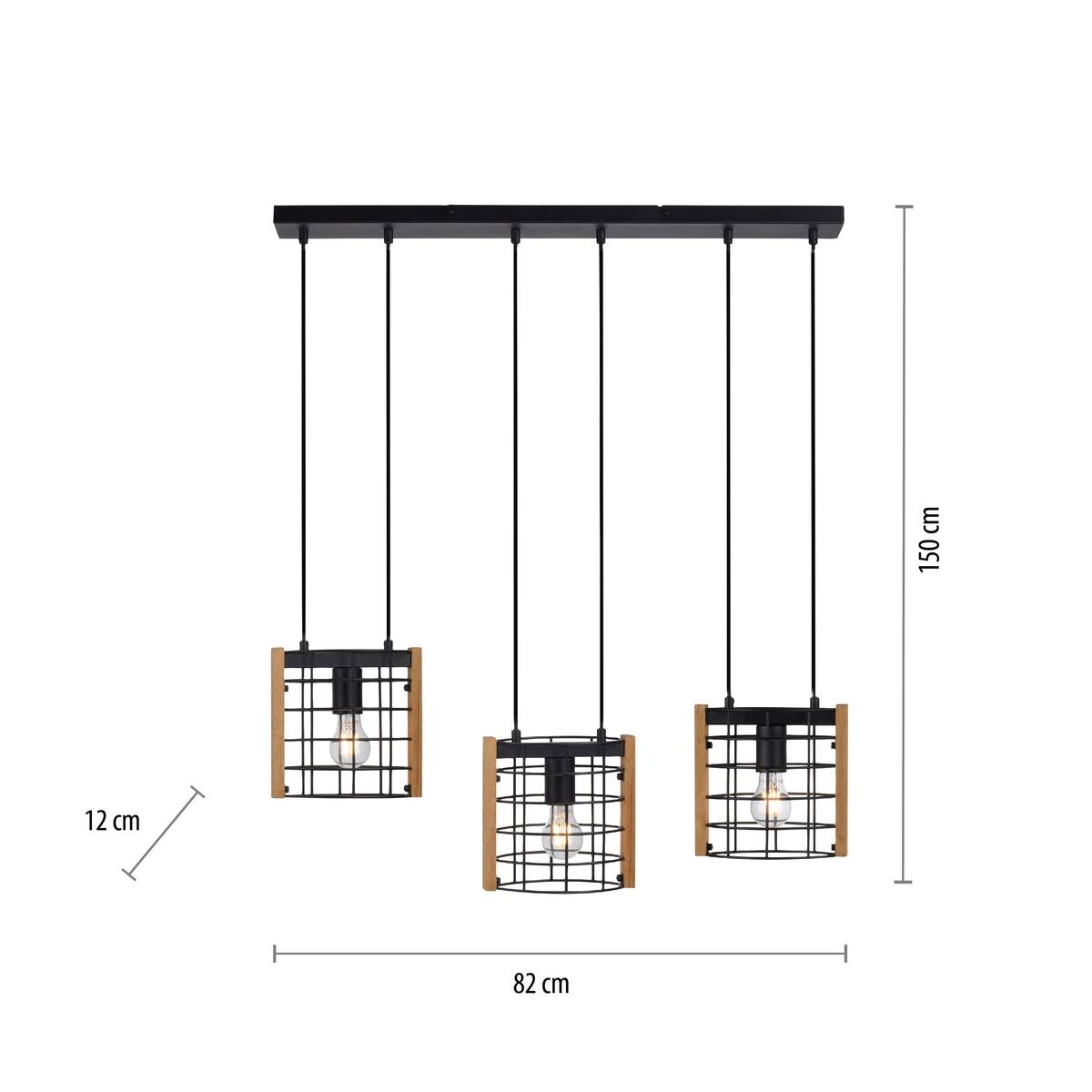 Just Light Pendelleuchte DRAIN 15252-18 kiefer schwarz Holz Metall B/H/T: ca. 82x150x12 cm E27 3 Brennstellen