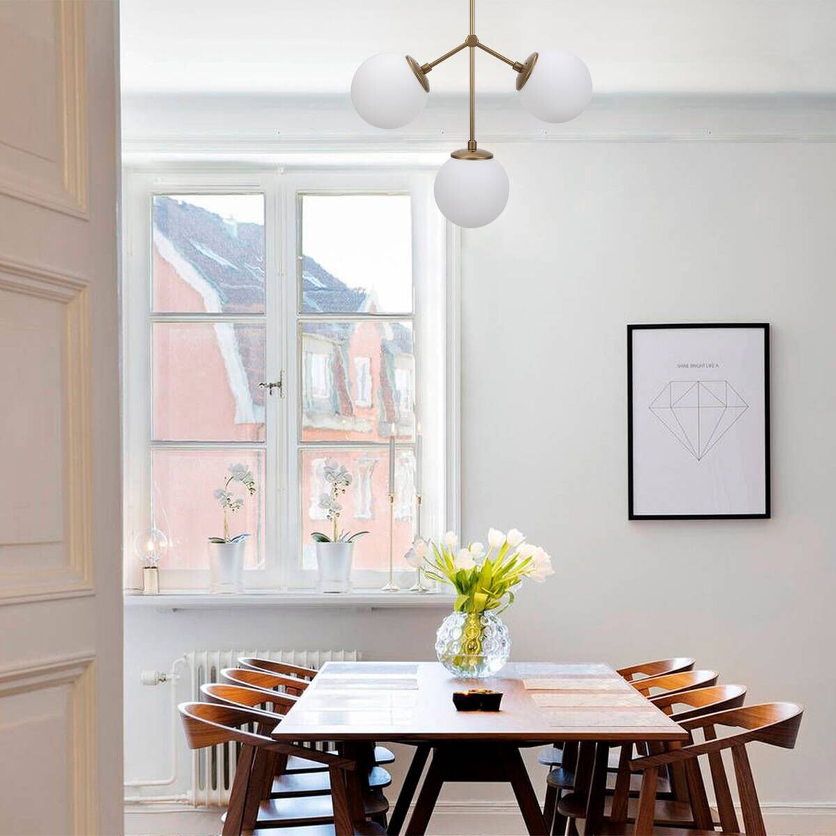 Opviq Deckenleuchte Damar gelb weiß Metall Glas B/H/T/L/D: ca. 15x43x15x43x15 cm E27 3 Brennstellen