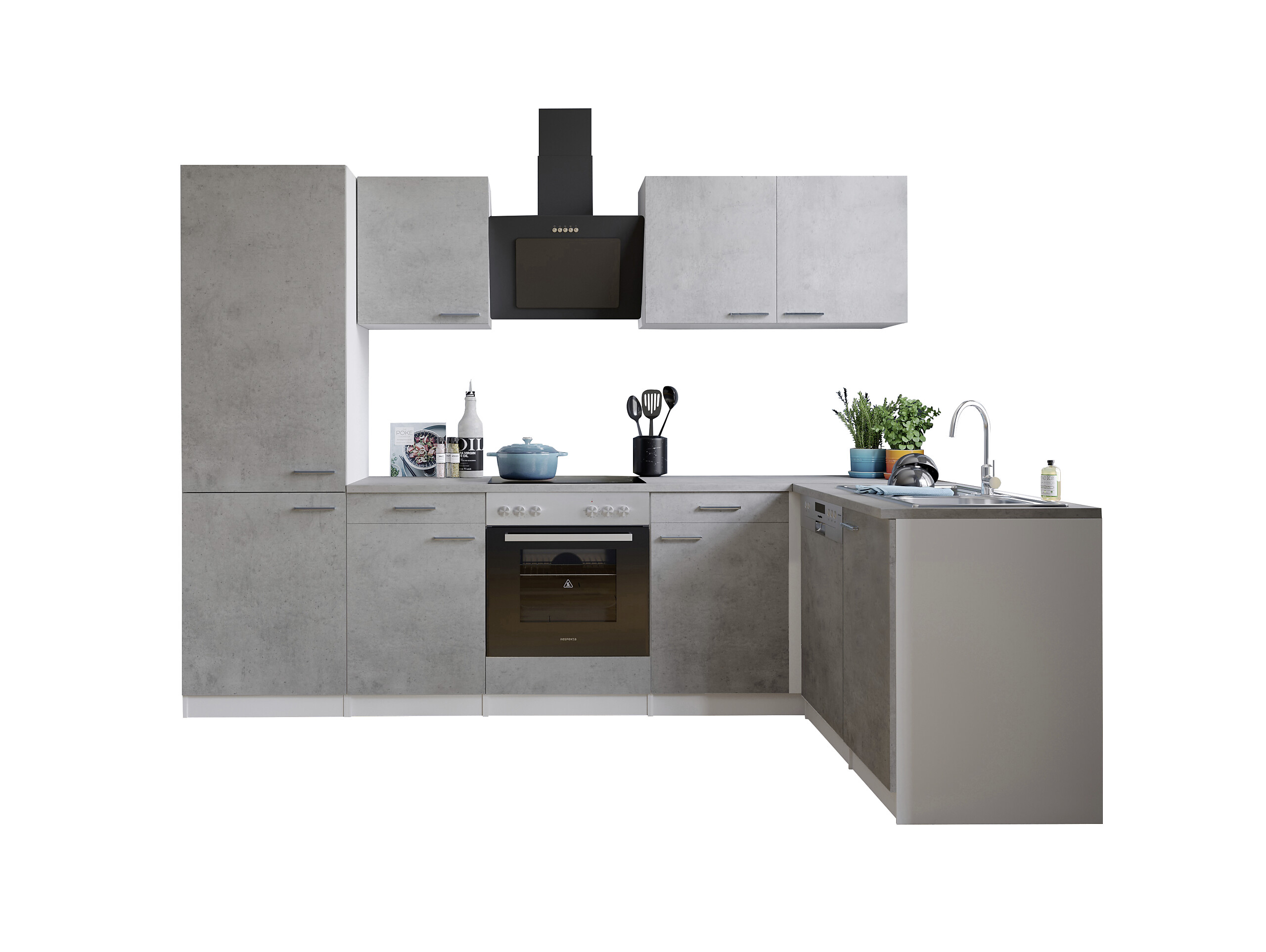 Respekta Winkelküche Malia Beton Optik B/H/T: ca. 280x200x172 cm