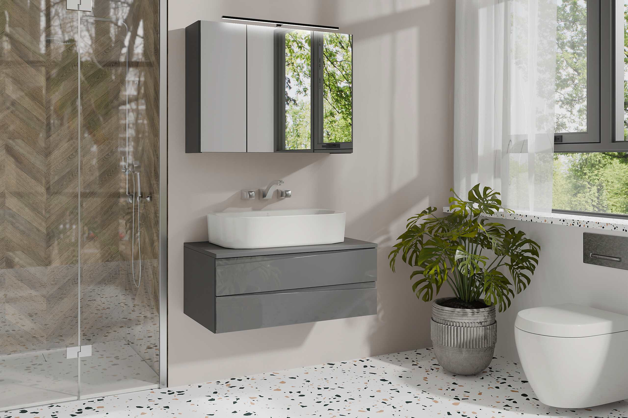 Spiegelschrank SPREE anthrazit B/H/T: ca. 80x60x15 cm