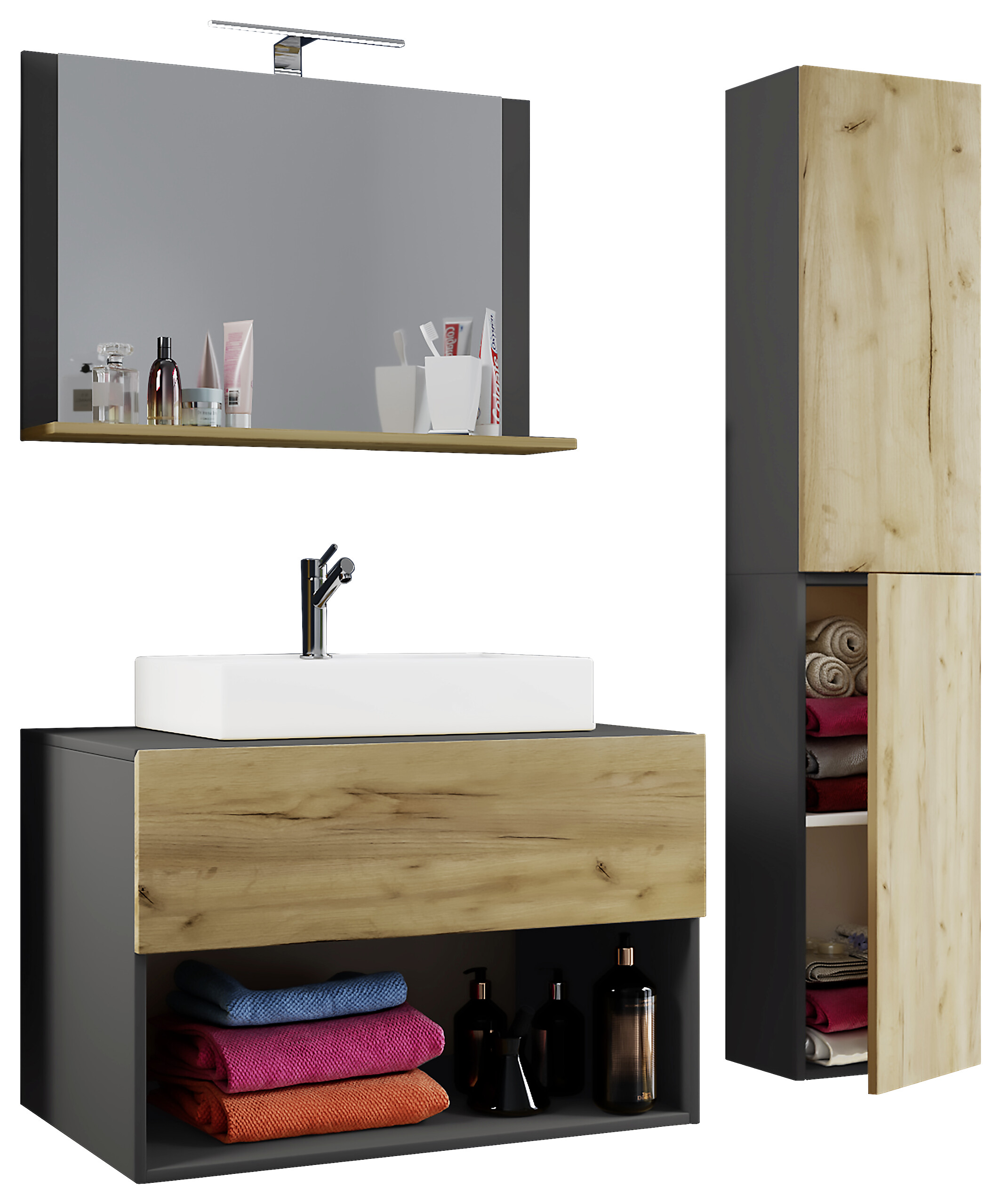 Waschplatz 4tlg-Lendas anthrazit Eiche Honig Nachbildung weiß B/H/T: ca. 80x150x52 cm