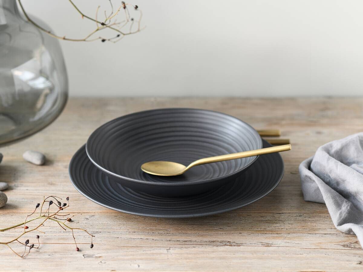 CreaTable Teller-Set Lava Stone schwarz Steinzeug