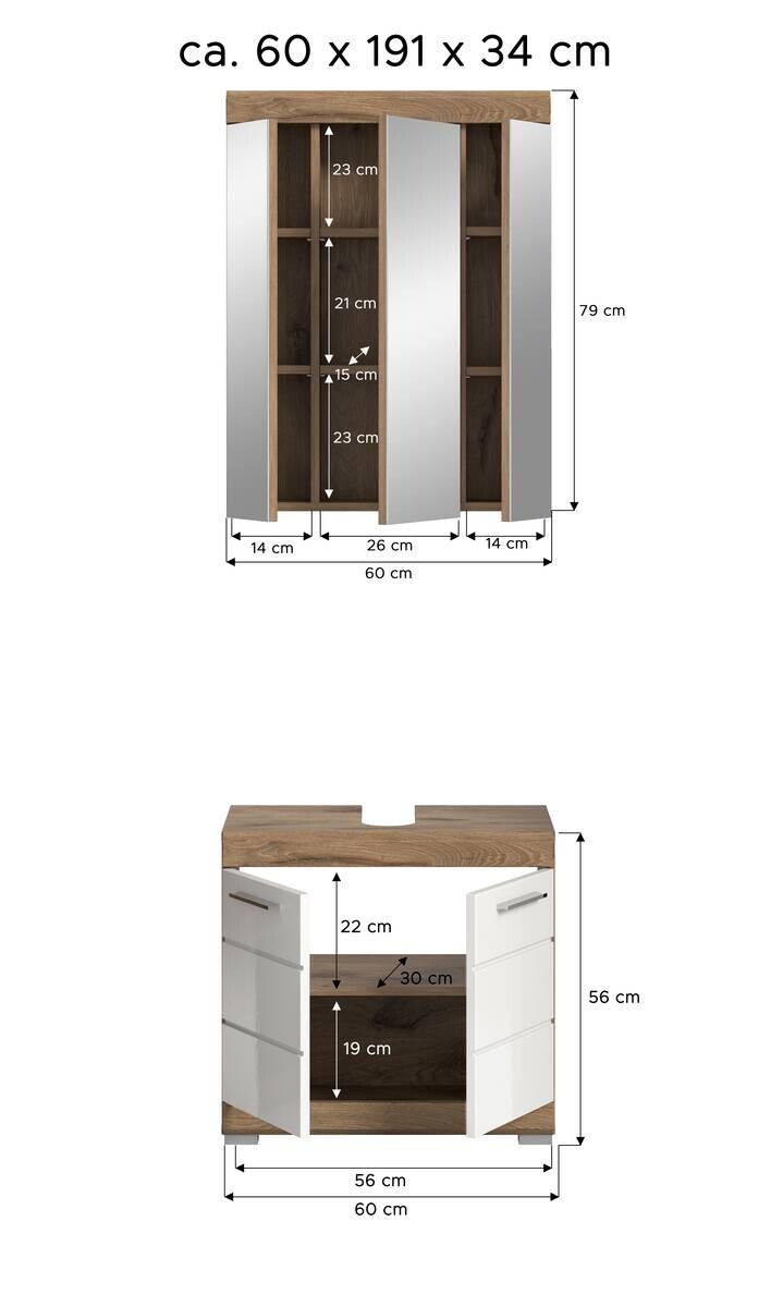 Spiegelschrank Wave Nachbildung B/H/T: ca. 60x79x18 cm