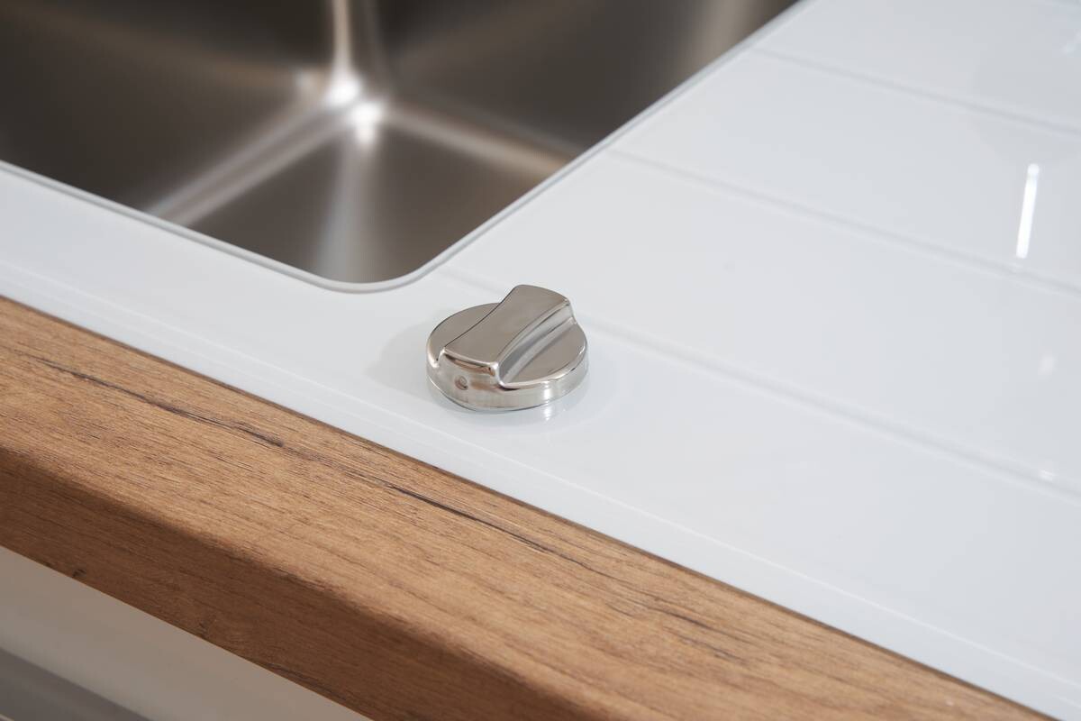 Respekta Einbauspüle New York 86 x 50 W weiß Glas Edelstahl B/H/T: ca. 86x21x50 cm