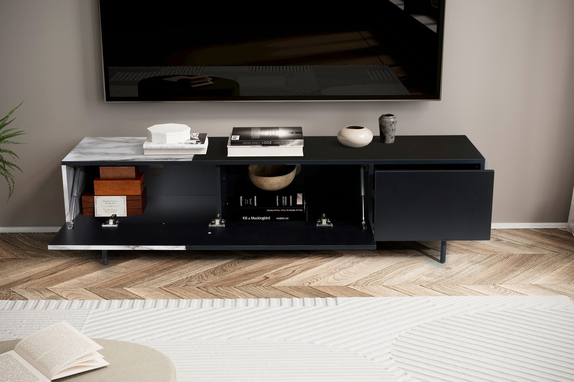 Lowboard weiß Marmor Optik B/H/T: ca. 150x40x40 cm