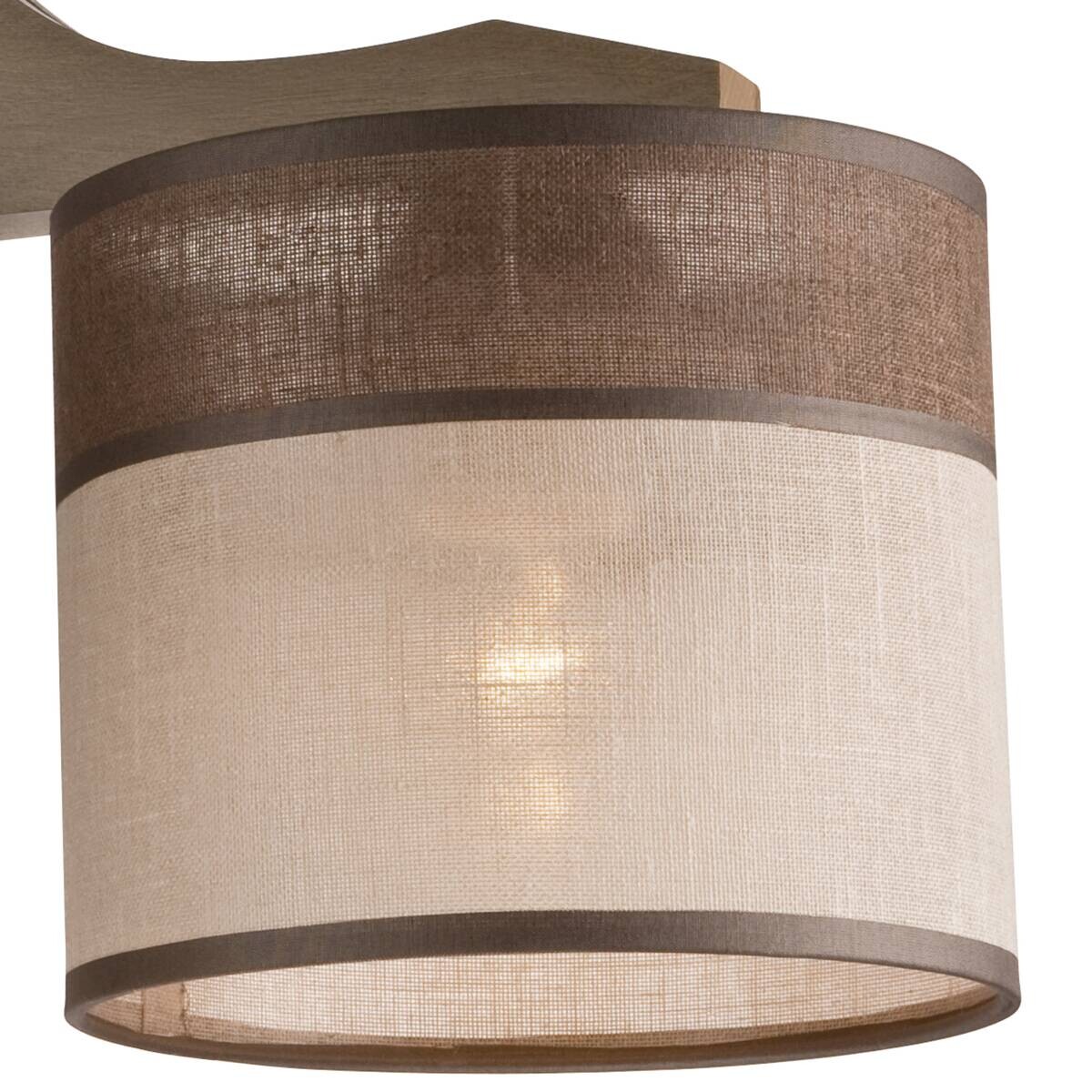 Lamkur Deckenleuchte Andrea natur Holz Stoff Stahl H/L: ca. 23x40 cm E27 3 Brennstellen